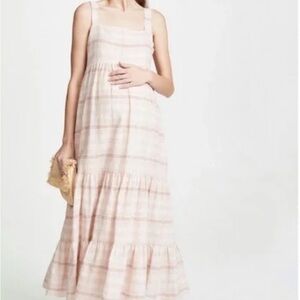 HATCH light pink plaid Jules tiered midi dress 2